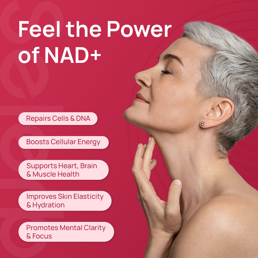Feel the Power of NAD+ — repairs cells & DNA, boosts cellular energy, supports heart, brain & muscle health, improves skin elasticity