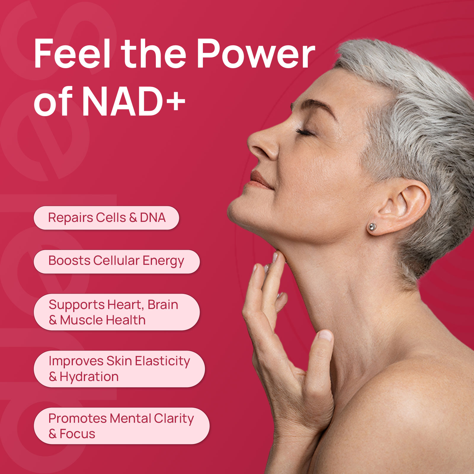 Feel the Power of NAD+ — repairs cells & DNA, boosts cellular energy, supports heart, brain & muscle health, improves skin elasticity
