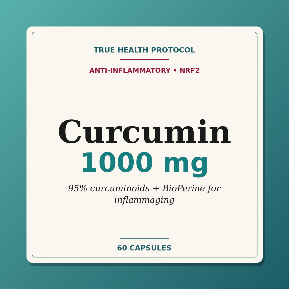 Curcumin 1000mg with 95% curcuminoids and BioPerine — anti-inflammatory longevity (60 capsules) | True Health Protocol
